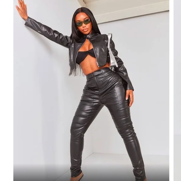 Lew Magram NY Pants - Vintage LEW MAGRAM NY Black Genuine Leather High Waisted Skinny Pants